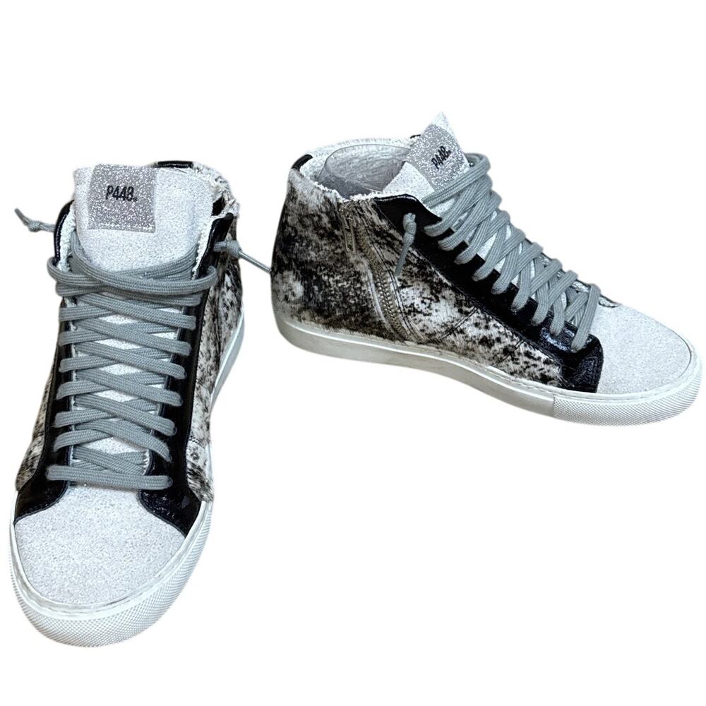 P448 Calf Hair High Top Sneaker Star Cow Softy Black White Size 37 7